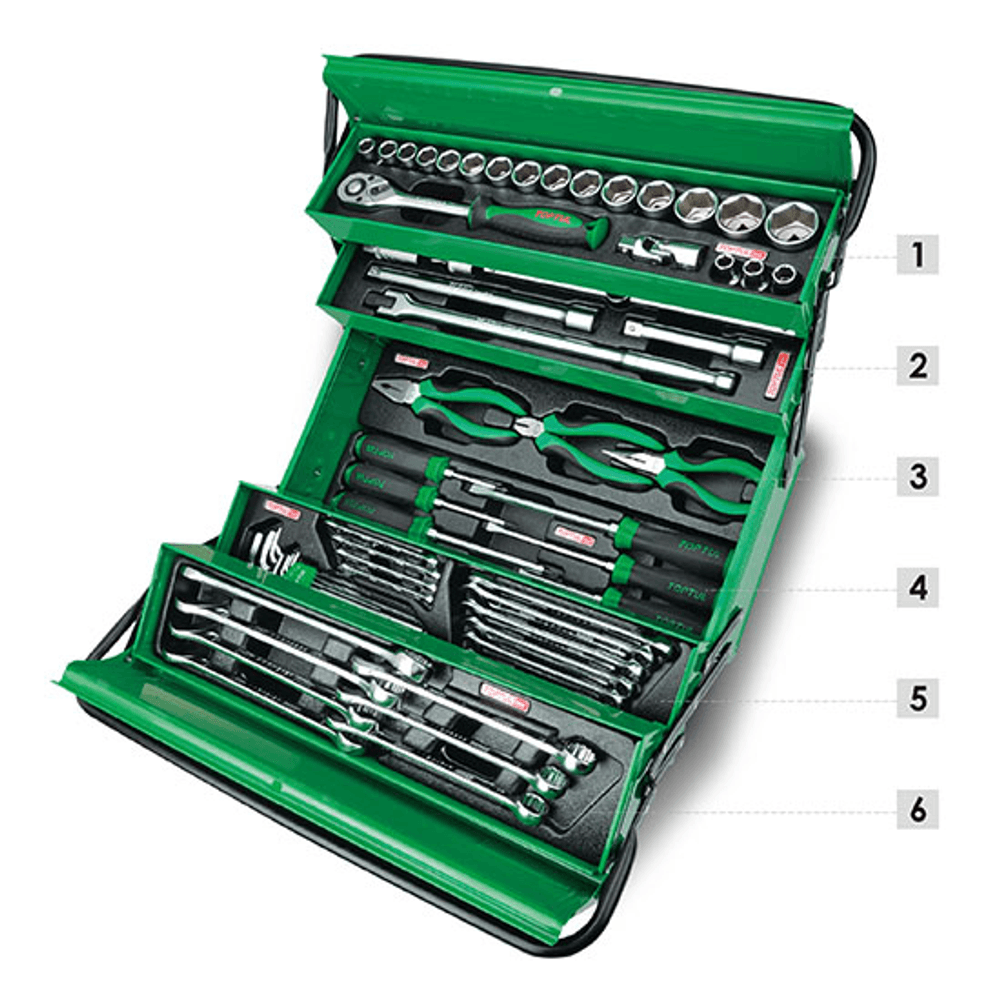 CAJA DE HERRAMIENTAS TOPTUL 62 PZ. CAJA METAL VERDE GCAZ0057