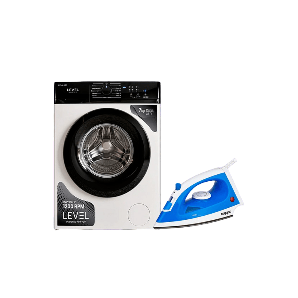 LAVARROPAS LEVEL 7 KG BLANCA REG LVLA-001 +PLANCHA NAPPO SECA Y A VAPOR NEP-157