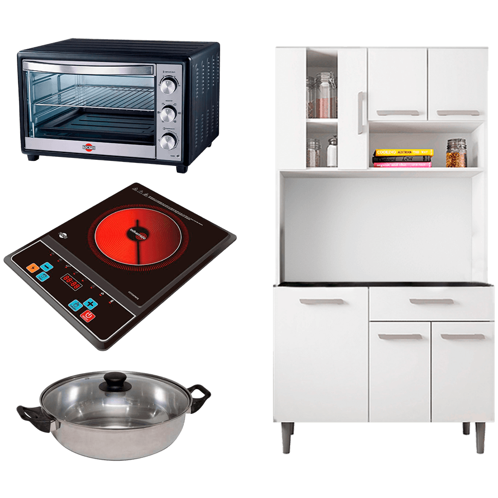 COMBO KIT DE COCINA CAROL 6P BLANCO COBRASA + HORNO ELECTRICO TOKYO 46LTS MOD LISTO PLUS NEGRO T2980 + PLACA INFRARROJA TOKYO + OLLA 2000W MULTIFUNCION CON TIMER T2749 / COTOKPINFB 81597