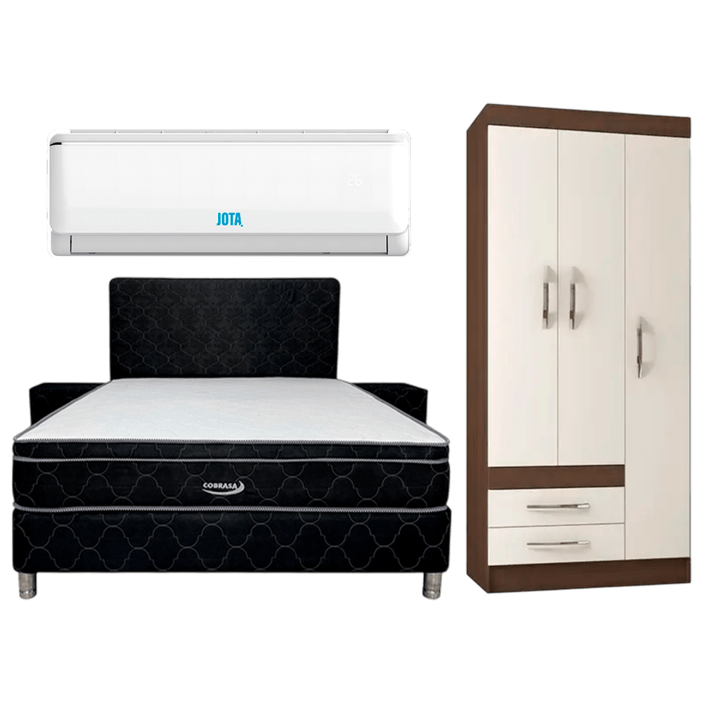 COMBO AIRE SPLIT JOTA 12.000BTU + Sommier Cobrasa 140x190 negro +  ROPERO RECIFE 3P AMENDOA OFF WHITE COBRASA 41100 S/ ESPEJO 81598