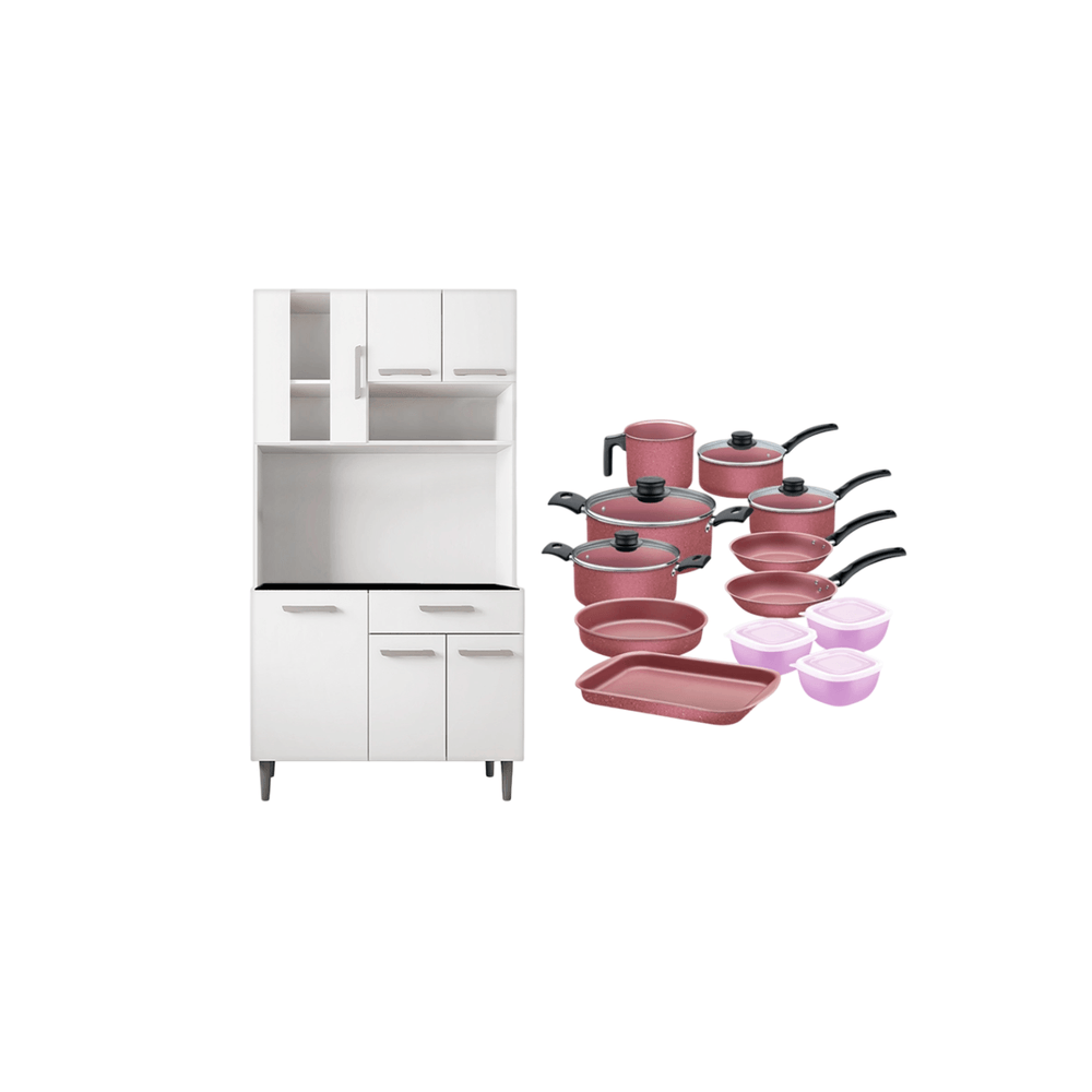 COMBO KIT DE COCINA CAROL 6P BLANCO COBRASA +JUEGO DE OLLAS TRAMONTINA TURIM ROSA 12 PIEZAS C/POTES T27899W 81615