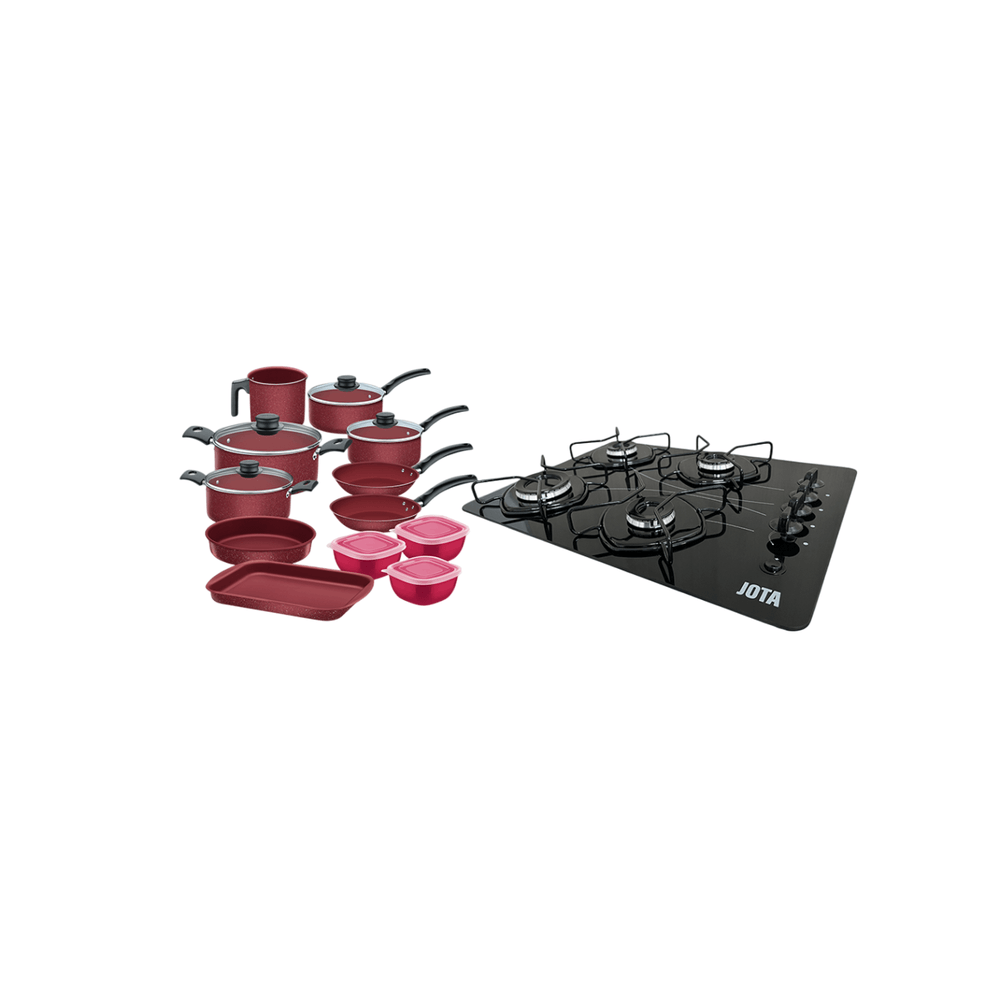 COMBO ANAFE 4H POP JOTA NEGRO + JUEGO DE OLLAS TURIM TRAMONTINA 12PIEZAS ROJO T27899V 490 81617