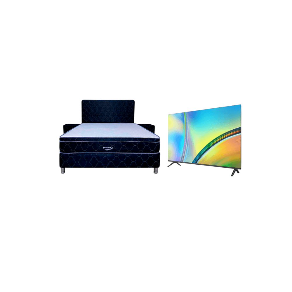 COMBO SOMMIER COBRASA 140X190 AZUL + TV TCL 43" FHD SMART ANDROID R  FRAMELESS 43S4OOA TCL2 81757