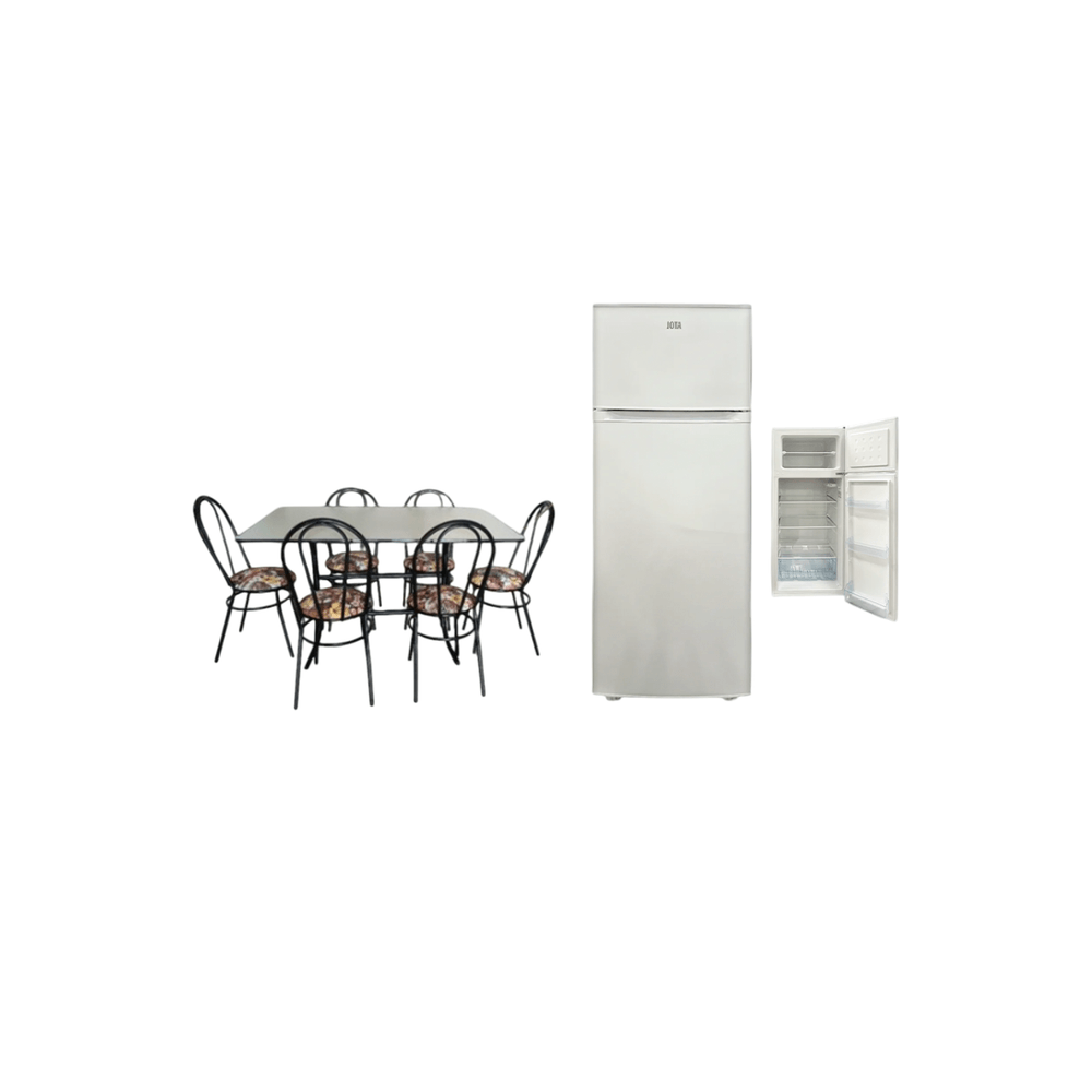 COMBO HELADERA JOTA 300LTS F/H 2PTAS BLANCO + JUEGO DE COMEDOR 6 SILLAS CON MESADA MELAMINA VICTORIA COD 325  + REGALO 81765