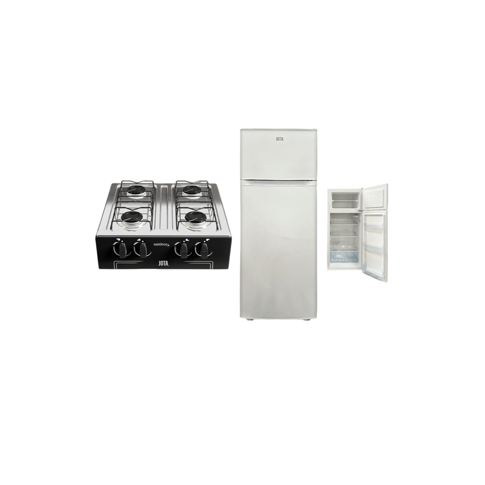 COMBO HELADERA JOTA 300LTS F/H 2PTAS BLANCO + COCINA DE MESA 4H ASIATICO JUNIOR NEGRO JOTA + REGALO 81766