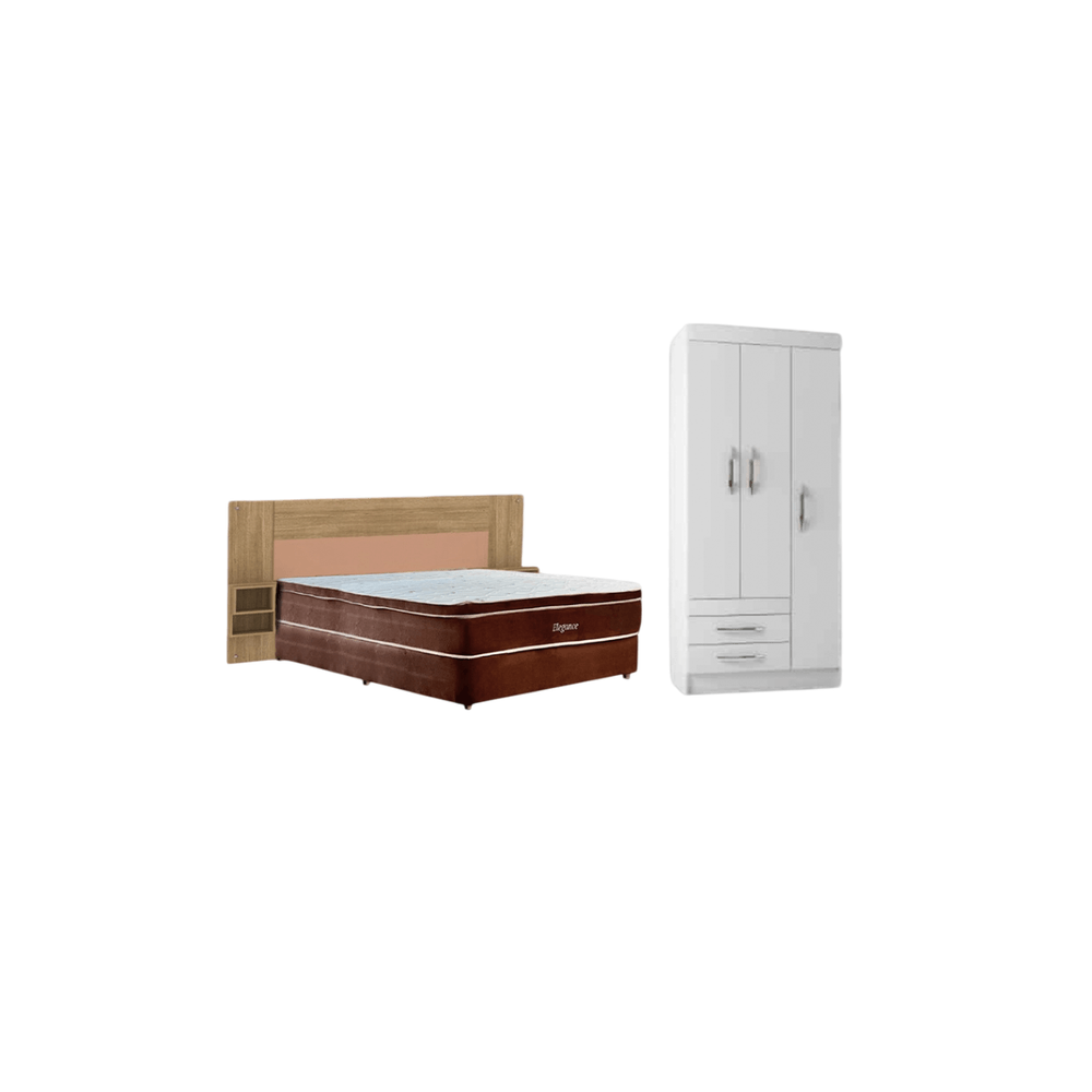 COMBO SOMMIER ELEGANCE 160X200 + ROPERO RECIFE 3P QUADRIFLEX COBRASA 24438 - BLANCO + REGALO 81788