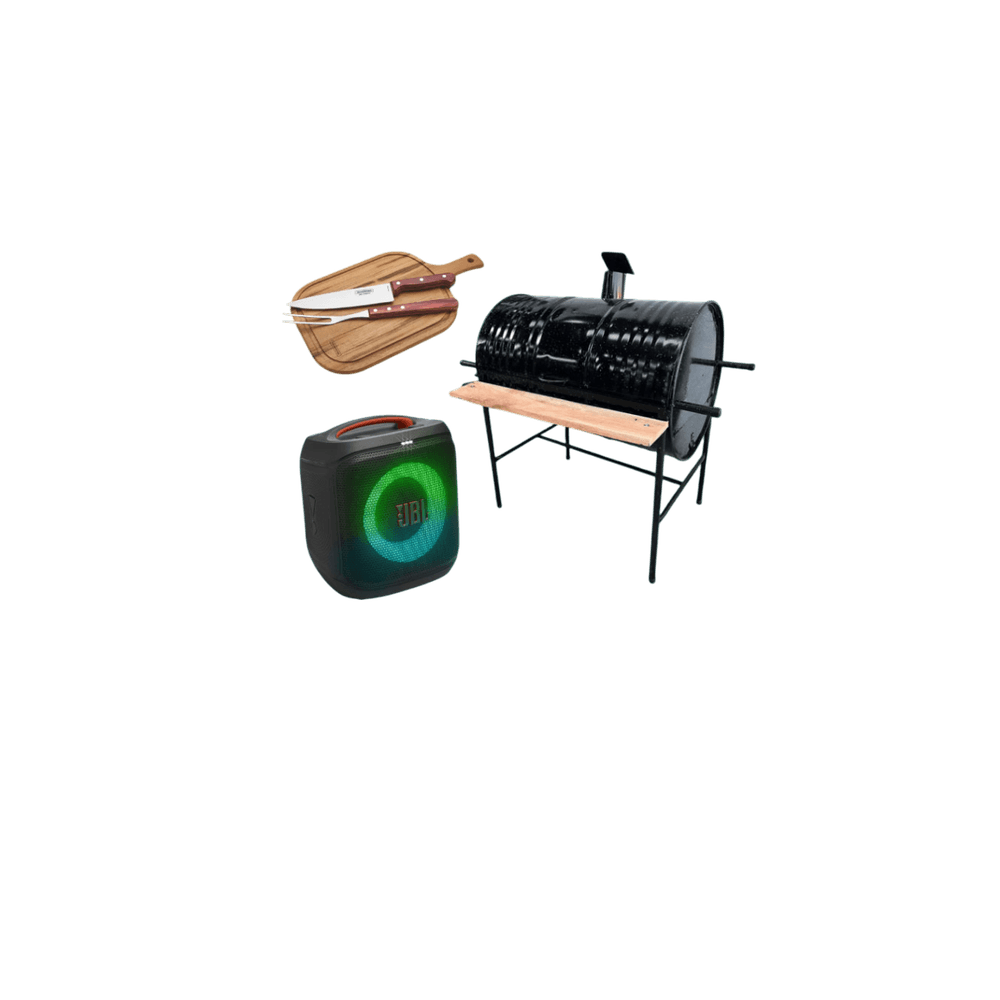 COMBO PARRILLA TAMBOR 200LTS OSVALDO PARRILLA + JUEGO PARA ASADO 3PIEZAS TRAMONTINA BLISTER POLYWOOD 21198/714 + PARLANTE JBL PARTYBOX ENCORE ESSENTIAL 2 NEGRO 81843