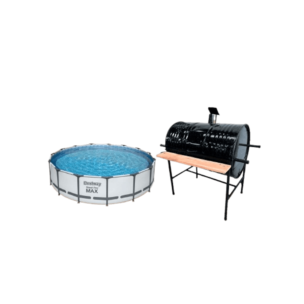 COMBO PARRILLA 200LTS + PISCINA BESTWAY REDONDA 6.473 LTS C/ESTRUCTURA METALICA366 X 76 CM STEEL PRO MAX REF 56416 81859