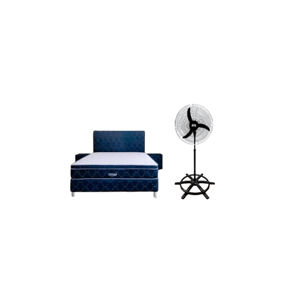 COMBO SOMMIER COBRASA 140X190 AZUL + VENTILADOR JOTA NEW COLUMNA 60CM 3 ASPAS NEGRO 81868