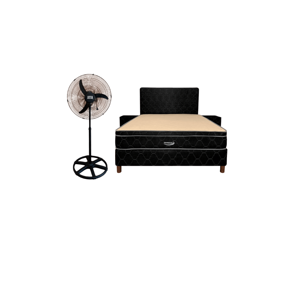 COMBO SOMMIER COBRASA 140X190 + VENTILADOR JOTA NEW COLUMNA 60CM 3 ASPAS NEGRO