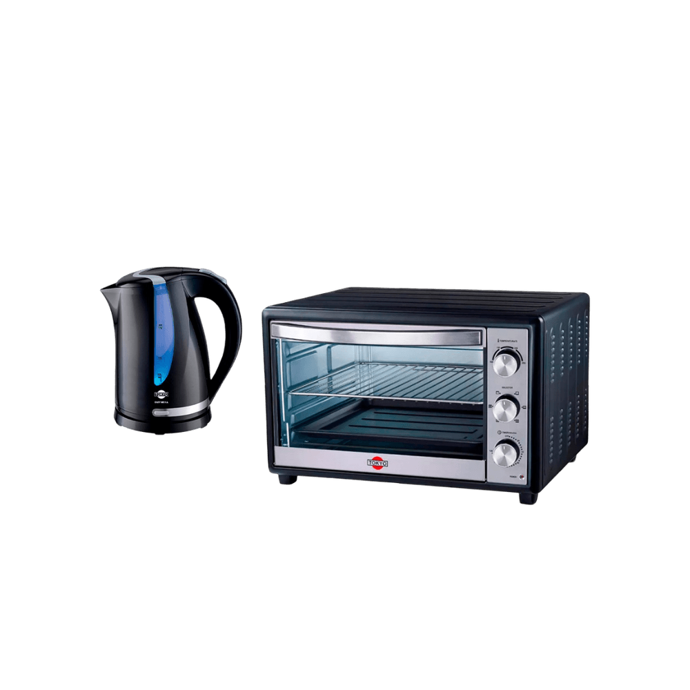 HORNO ELECTRICO TOKYO LISTO PLUS 66L NEGRO 2REJ/1BAND T3453 + HERVIDORA TOKYO1.7LTS 82349