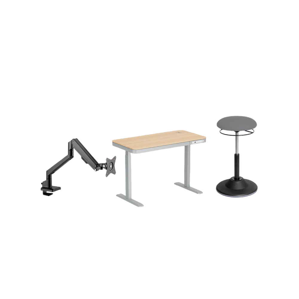 COMBO ESCRITORIO AJUSTABLE ELECTRICO BEIGH RC-SD2 + TABURETE ERGONOMICO, AJUSTABLE EN ALTURA RC-TBF01 +  SOPORTE HIDRAULICO DE MONITOR A GAS RC-4C1 82368