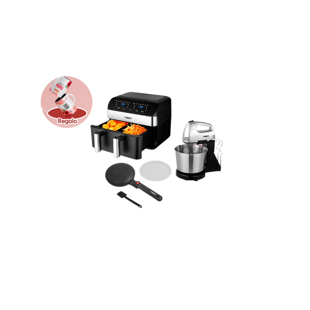 COMBO FREIDORA DIGITAL SIN ACEITE NAPPO DOBLE CRISPPRO 9L NEF-238 +BATIDORA NAPPO DE MANO NEA-012 +CREPERA NAPPO NEU-165 (REG) + REGALO 82480