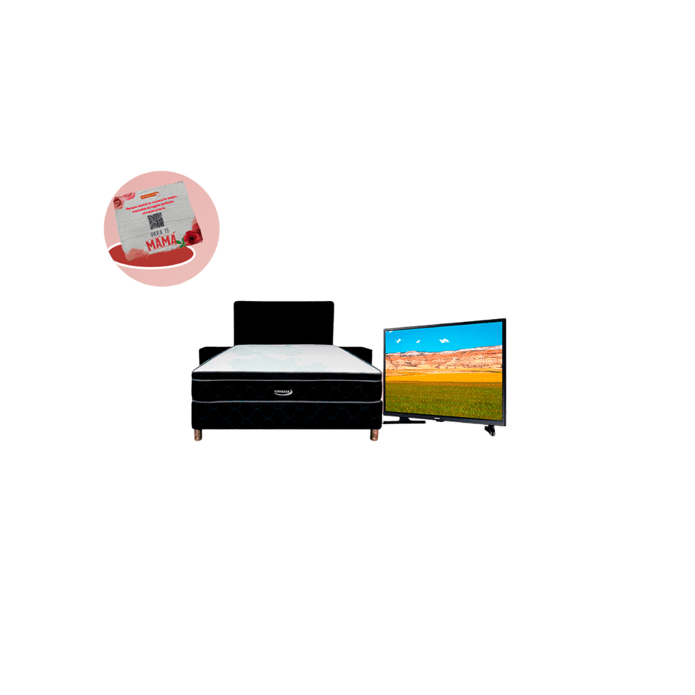 COMBO SOMMIER COBRASA 140X190 NEGRO + TV SMART 32 TOKYO T3560 GOOGLE 5.0 FRAMELESS C/ CHROMECAST + REGALO 82530