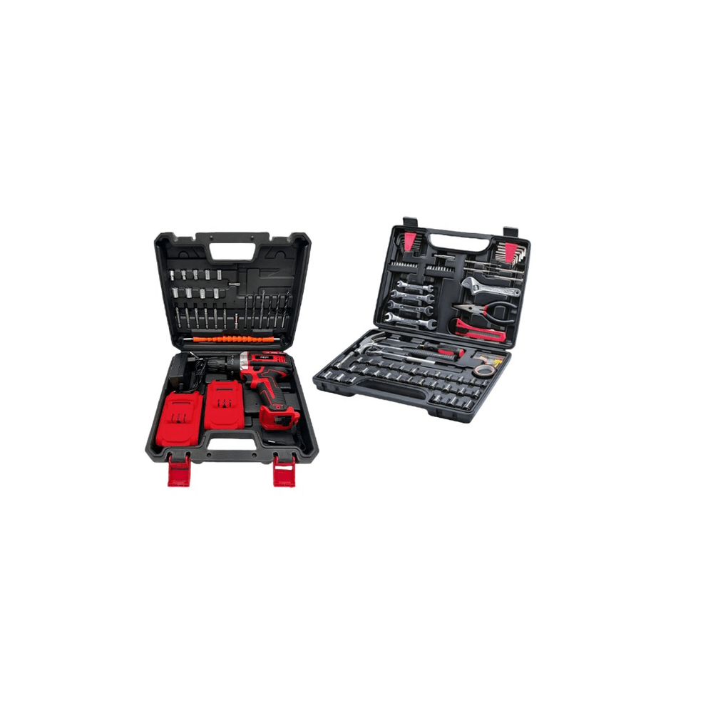 COMBO KIT DE HERRAMIENTAS MANUALES NAPPO 159 PIEZAS NHK-053 + KIT TALADRO INALAMBRICO DE IMPACTO NAPPO 28 PCS NHK-216 - NEGRO/ROJO