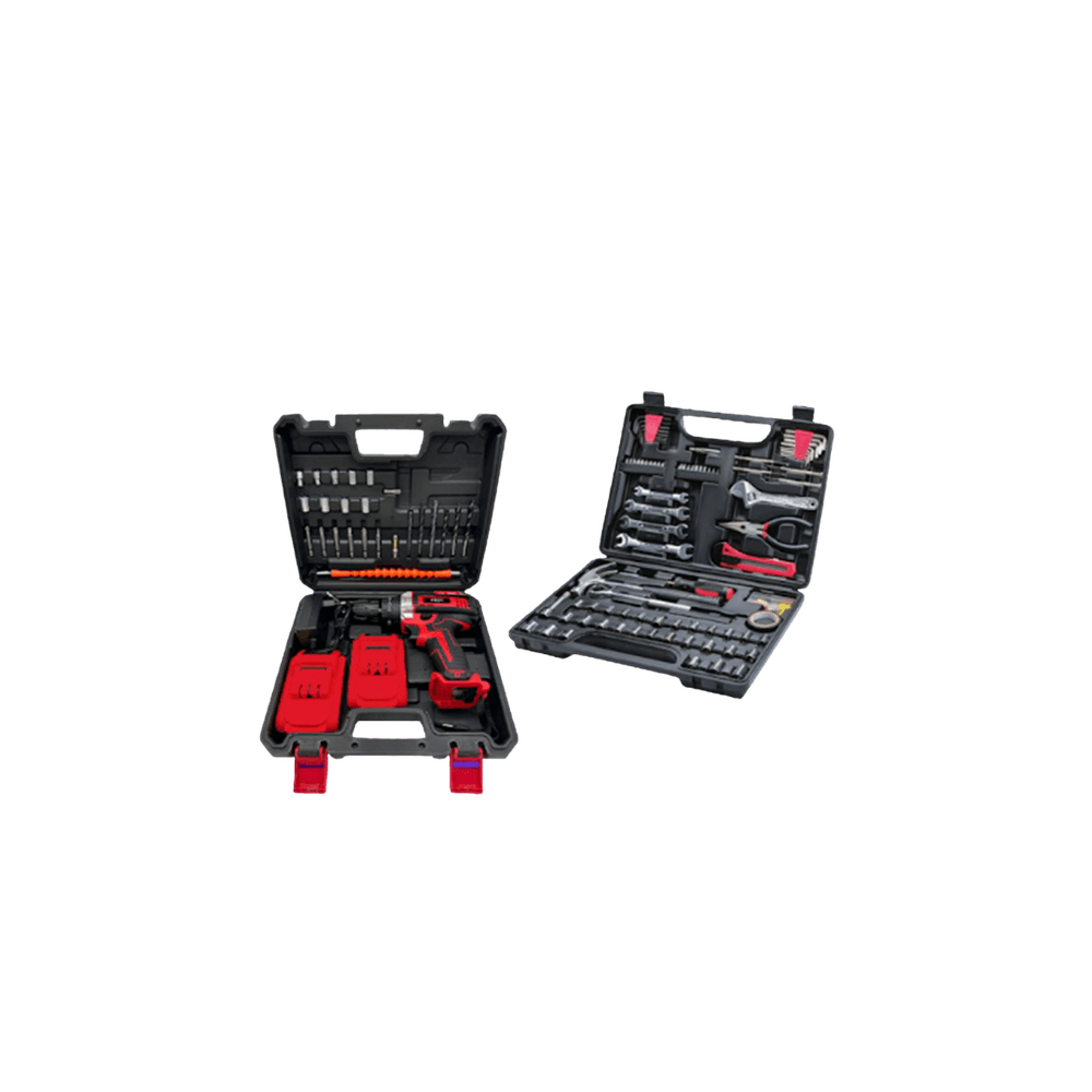 COMBO KIT DE HERRAMIENTAS MANUALES NAPPO  159 PIEZAS NHK-053 + KIT TALADRO INALAMBRICO DE IMPACTO NAPPO 28 PCS NHK-216 - NEGRO/ROJO