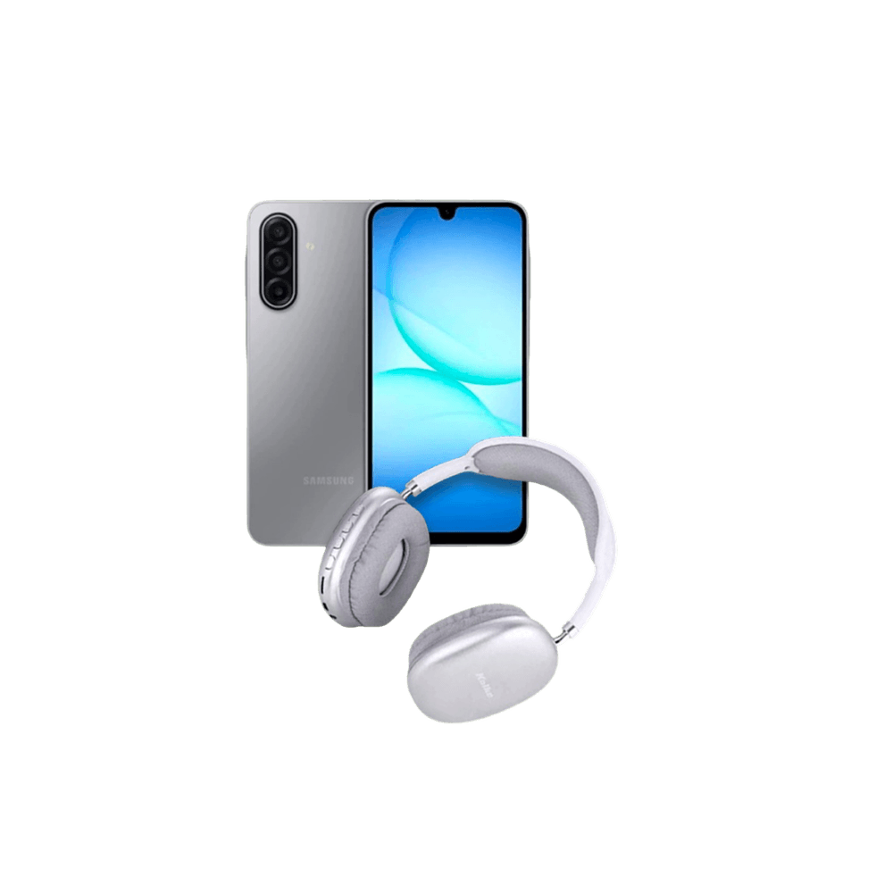 COMBO (CELULAR SAMSUNG A17 8/256GB GRAY + AURICULAR INALAMBRICO SURROUND KAB-633 PLATA)