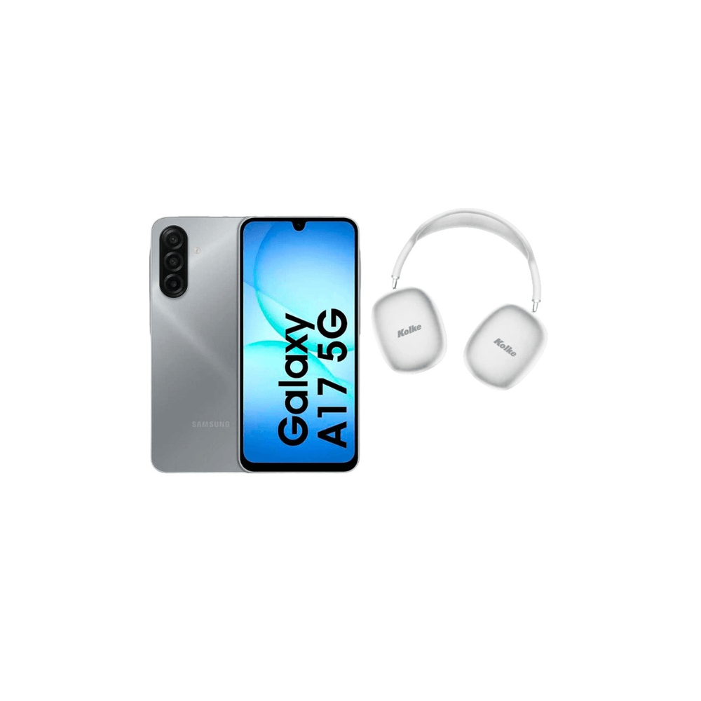COMBO (CELULAR SAMSUNG A17 8/256GB GRAY + AURICULAR INALAMBRICO SURROUND KAB-633 PLATA)