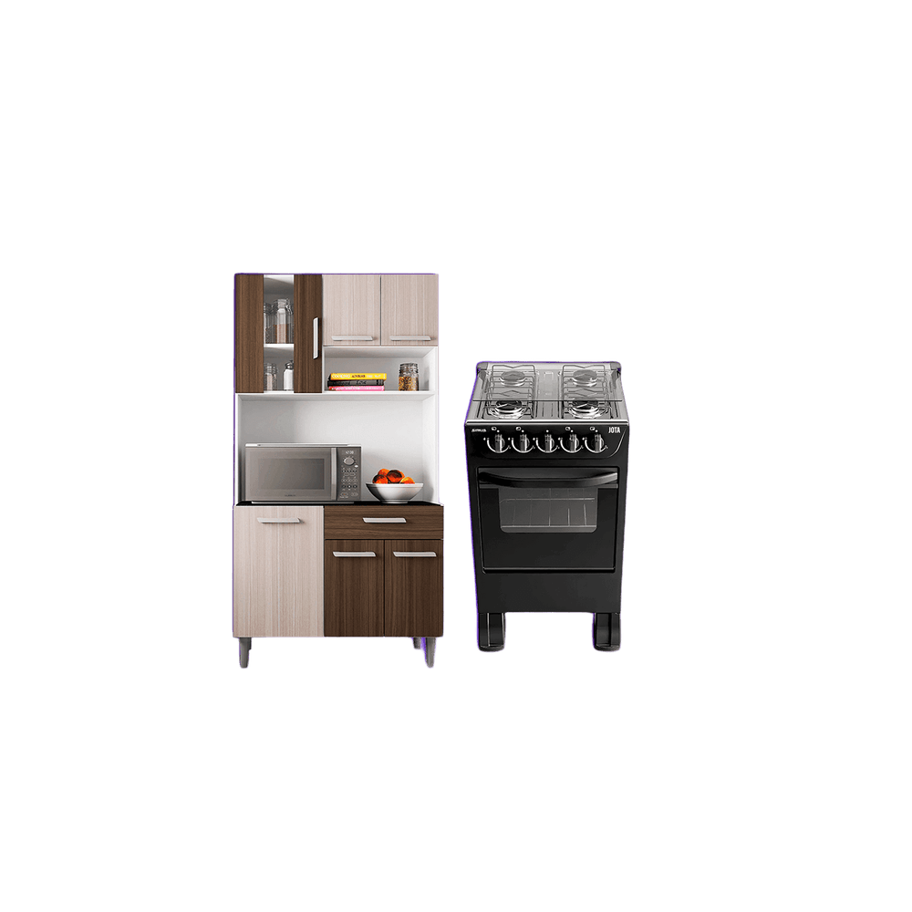 COMBO KIT DE COCINA CAROL 6P AMENDOA COBRASA + COCINA JOTA 4 HORNALLAS SIRIUS NEGRO