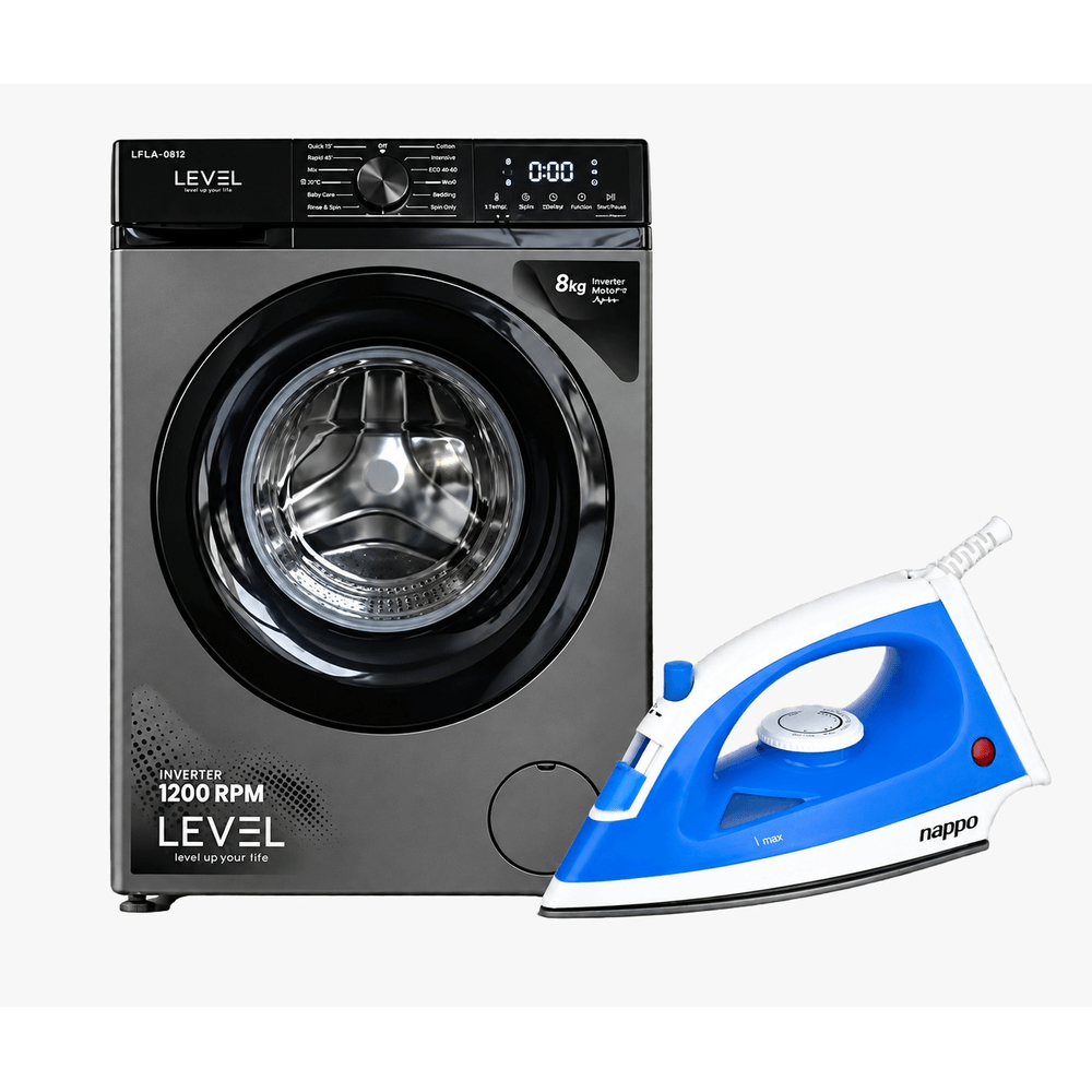 LAVARROPAS LEVEL 8KG SILVER LVLA-003 + PLANCHA NAPPO NEP-157 DE REGALO