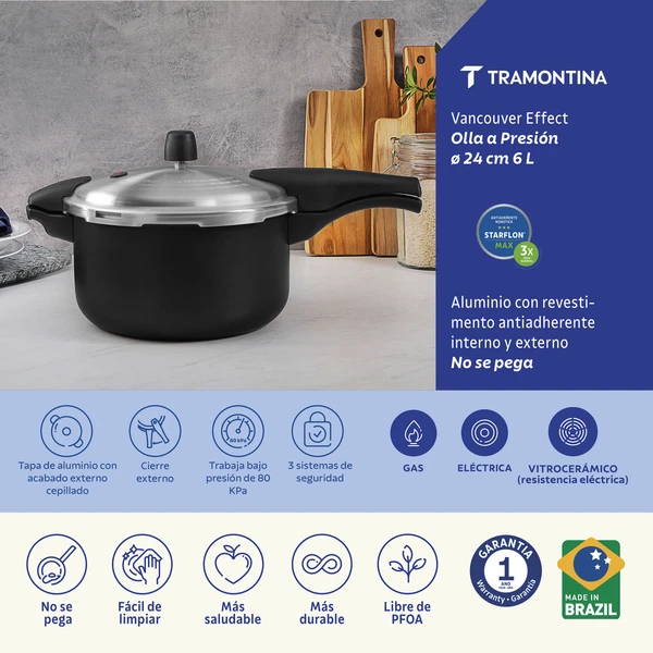 OLLA DE PRESION 24CM 6L VANCOUVER TRAMONTINA T20592 3