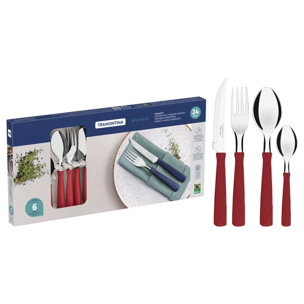 JUEGO  DE CUBIERTOS 24 PZAS NE KOLOR TRAMONTINA T23198X