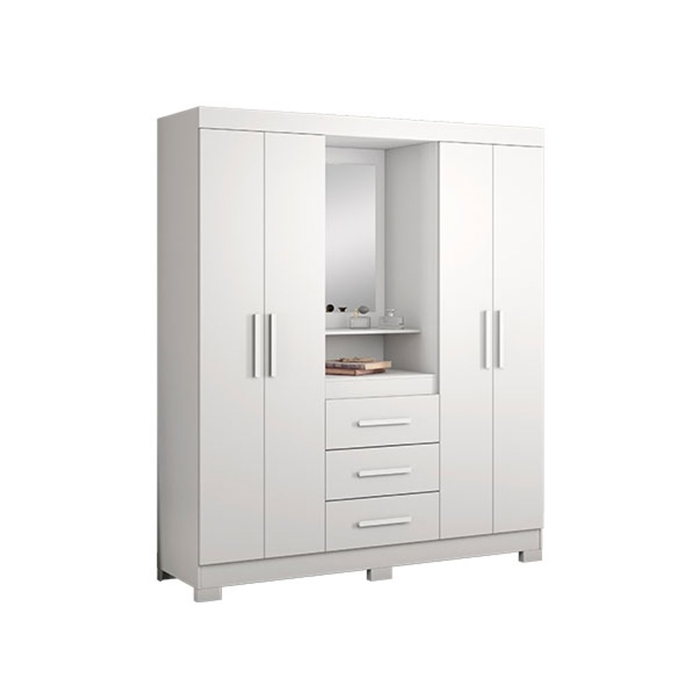 ROPERO 4 PUERTAS 3 CAJONES CON ESPEJO CAPELINHA NT5015 NOTAVEL BLANCO