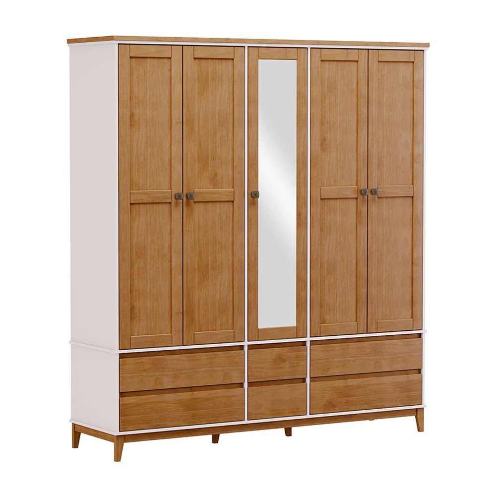 ROPERO 5 PUERTAS 6 CAJONES CON ESPEJO 2804BF FINESTRA OFF WHITE|FREIJO
