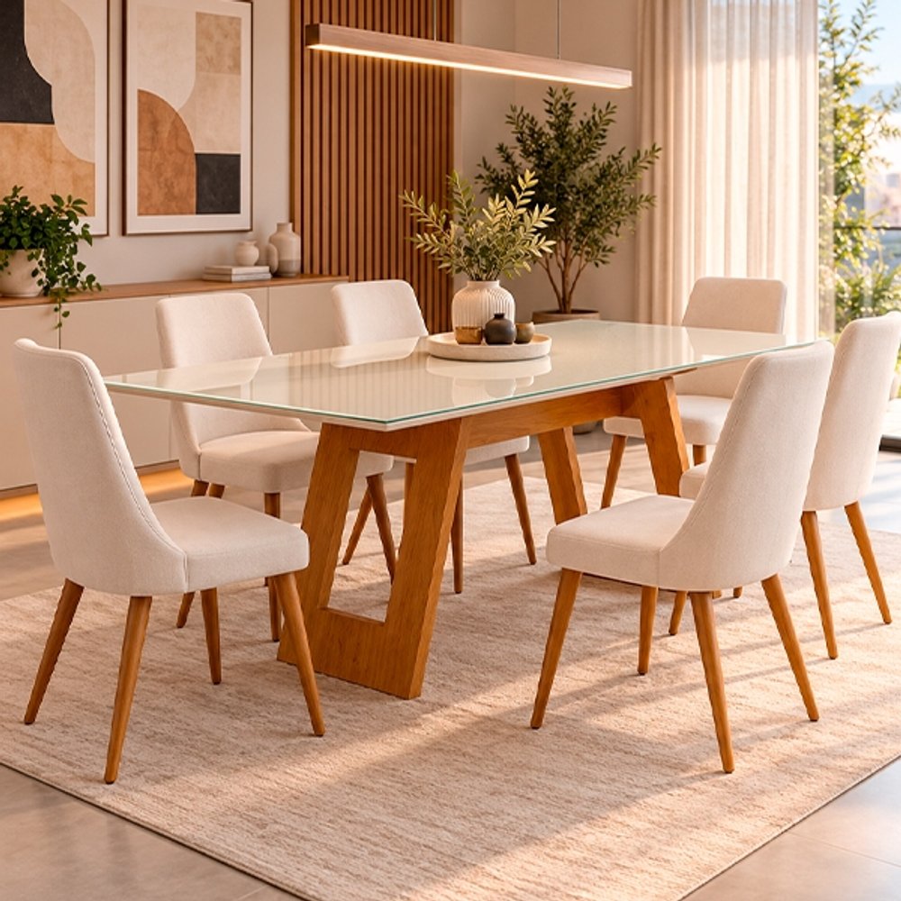 CONJUNTO COMEDOR 2843 6 SILLAS MHC2999 HERVAL BLANCO