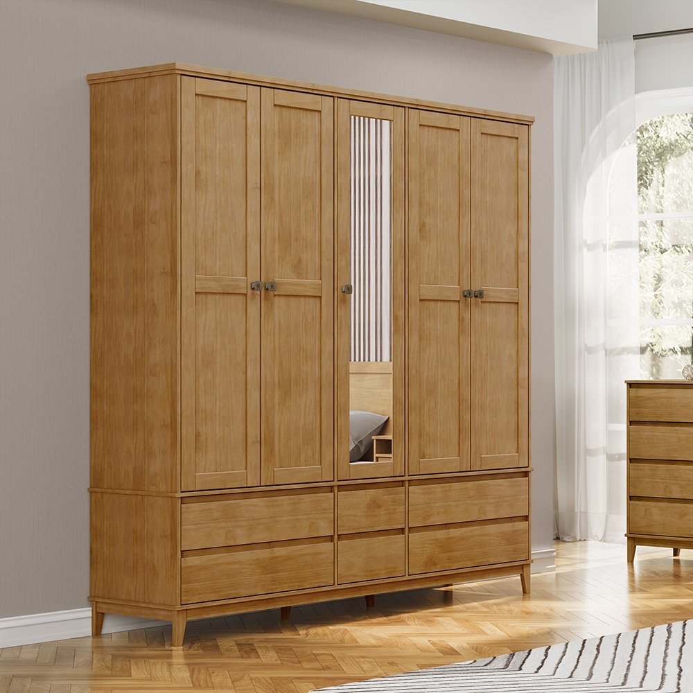 ROPERO 5 PUERTAS 6 CAJONES CON ESPEJO 2804BF FINESTRA FREIJO
