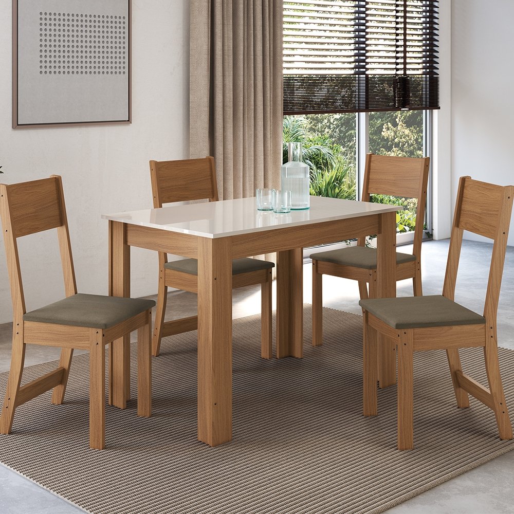 CONJUNTO COMEDOR 1080 4 SILLAS ATLANTA INDÉKES NOCE | TELA GRAFITE INDÉKES FREIJO | OFF WH