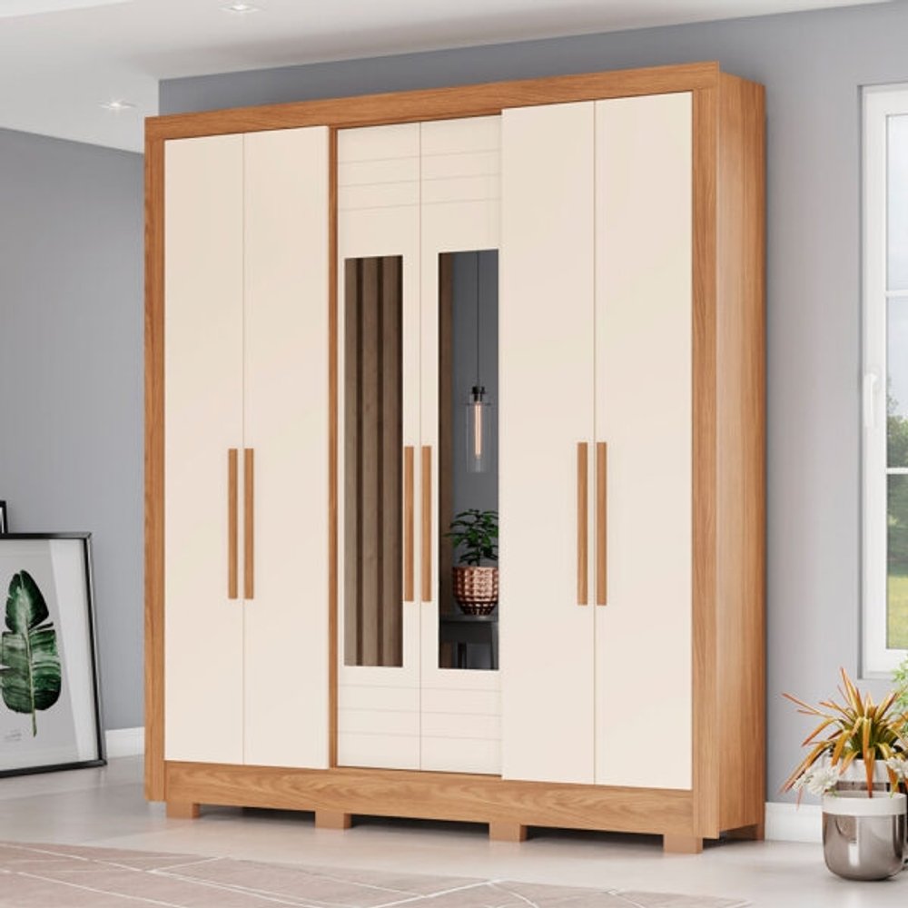ROPERO 6 PUERTAS CON ESPEJO B366 HENN NATURE | OFF WHITE