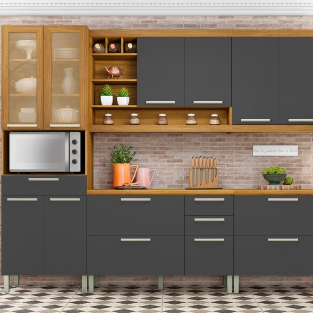 CONJUNTO COCINA PRINCESA 4 MÓDULOS NESHER FREIJO|GRAFITE