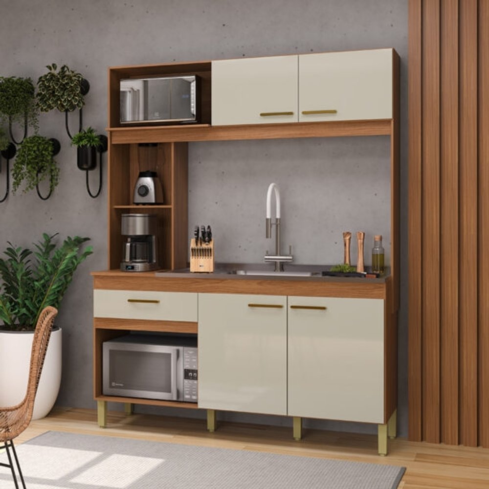 KIT COCINA 1600 4 PUERTAS 1 CAJÓN ENNE INDEKES FREIJO|OFF WHITE