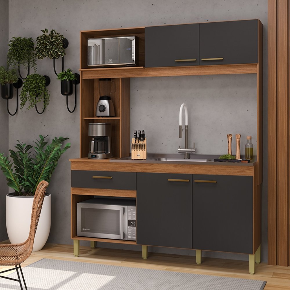 KIT COCINA 1600 4 PUERTAS 1 CAJÓN ENNE INDEKES FREIJO|PLOMO