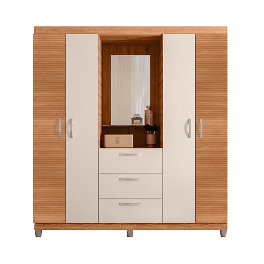 ROPERO 4 PUERTAS 3 CAJONES CON ESPEJO CAPELINHA CLAPTON 1.5 CAEMMUN FREIJO| OFF WHITE RIPA