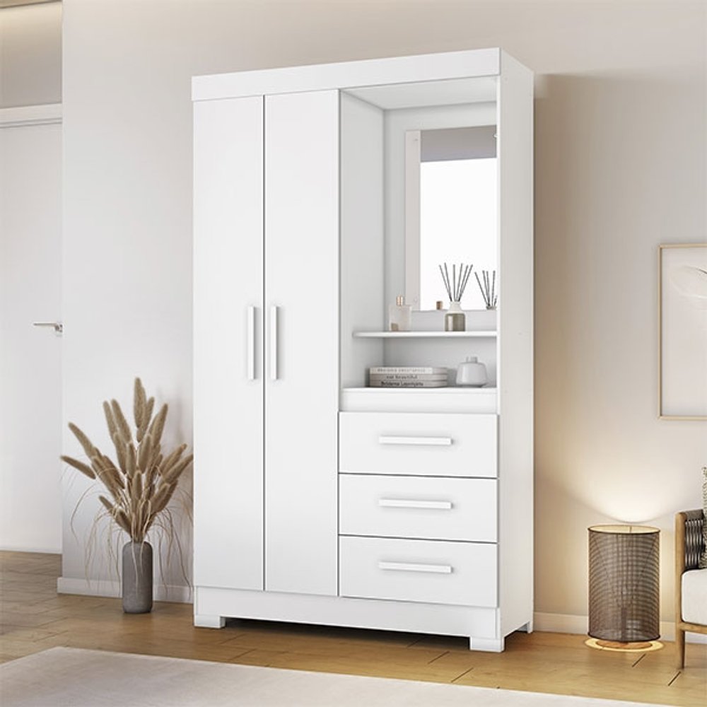 ROPERO 2 PUERTAS 3 CAJONES CON ESPEJO NT6020 NOTAVEL BLANCO NEW | ROSA FLEX