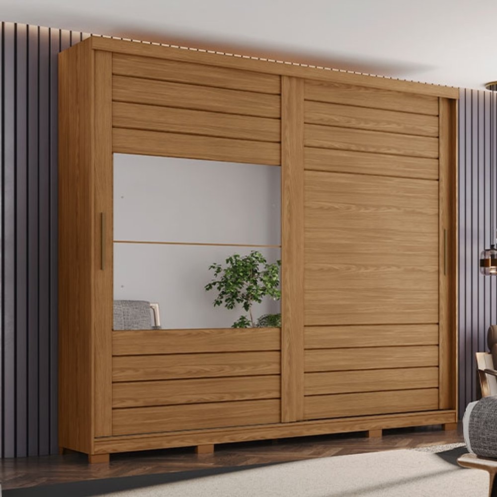 ROPERO 2 PUERTAS DESLIZANTES CON 2 ESPEJOS CAYMAN HENN NATURE