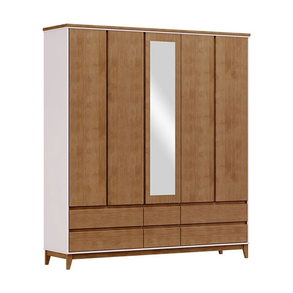 ROPERO 5 PUERTAS 6 CAJONES CON ESPEJO 2814BFN FINESTRA OFF WHITE | FREIJO