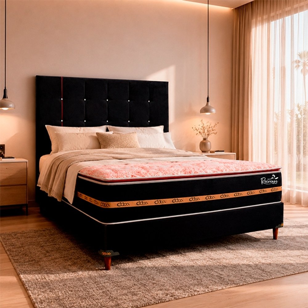 SOMIER RECREARE S PILLOW TOP 140 BA+CO+CA ABBA NEGRO BORDO