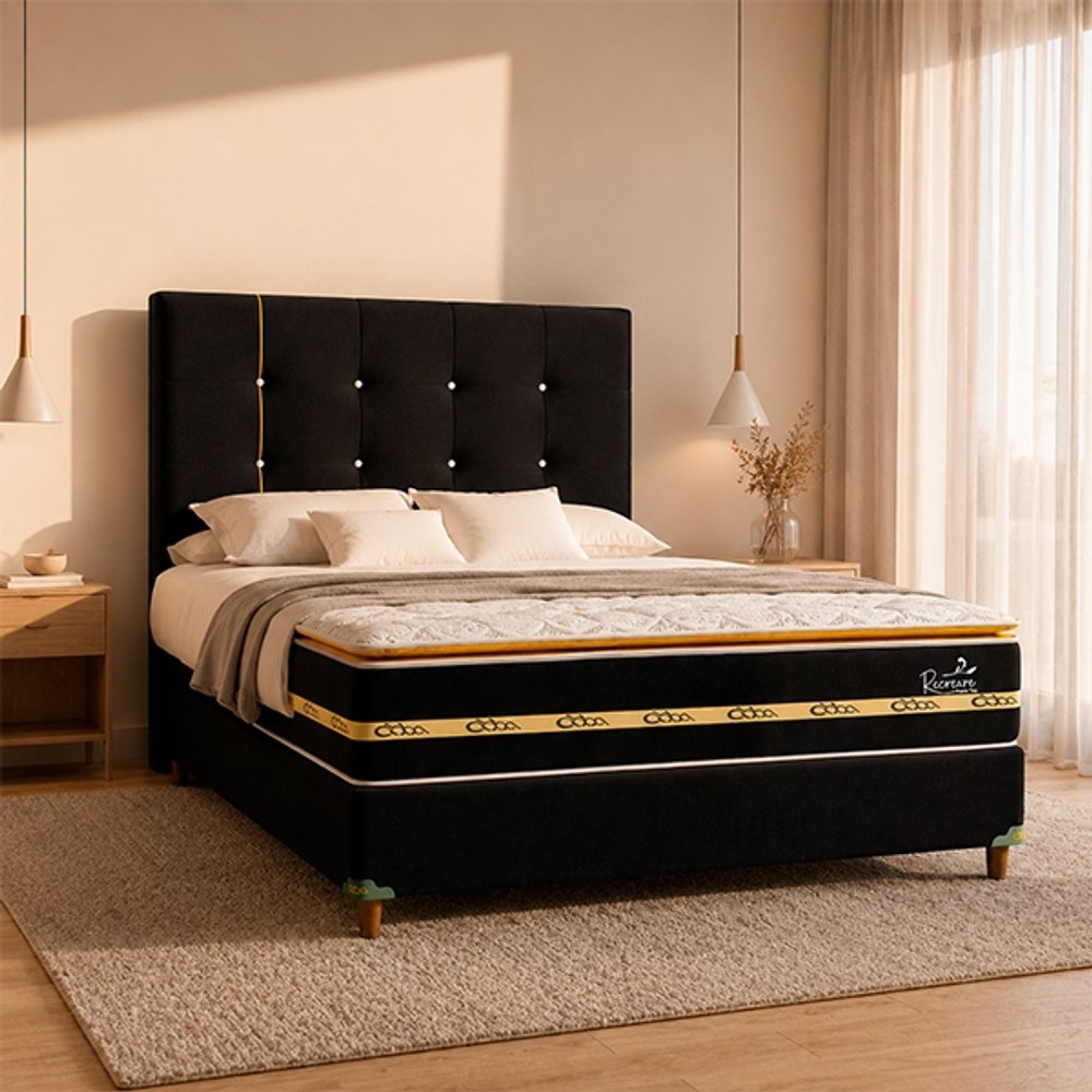 SOMIER RECREARE S PILLOW TOP 140 BA+CO+CA ABBA NEGRO AMARILLO
