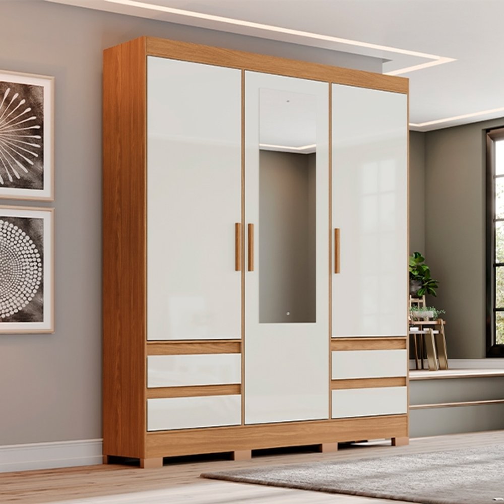 ROPERO 3 PUERTAS CON ESPEJO BE219 BRIZ NATURE|OFF WHITE