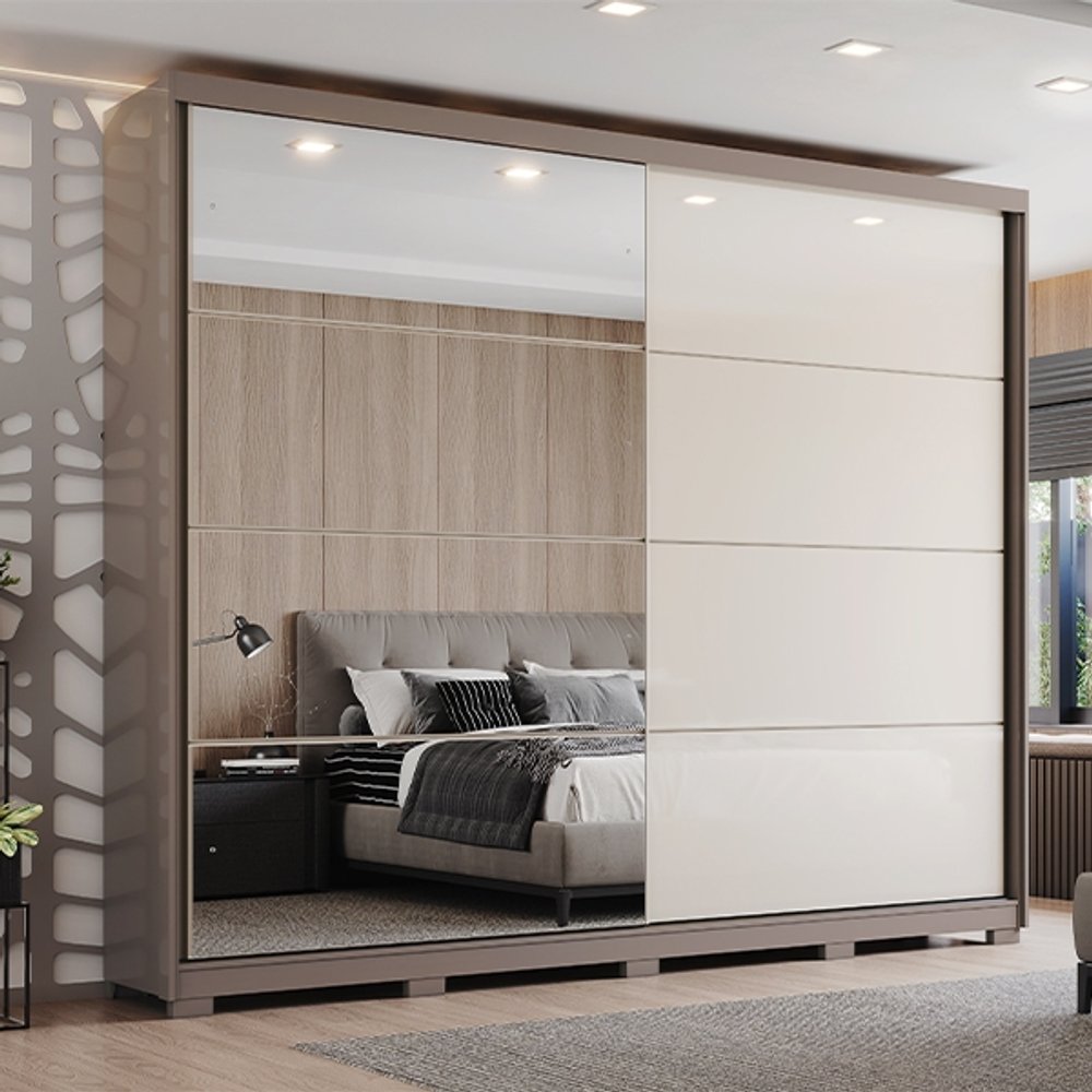 ROPERO 2 PUERTAS CORREDIZAS CON ESPEJO D350 HENN AVELA | OFF WHITEROPERO 2 PUERTAS CORREDI