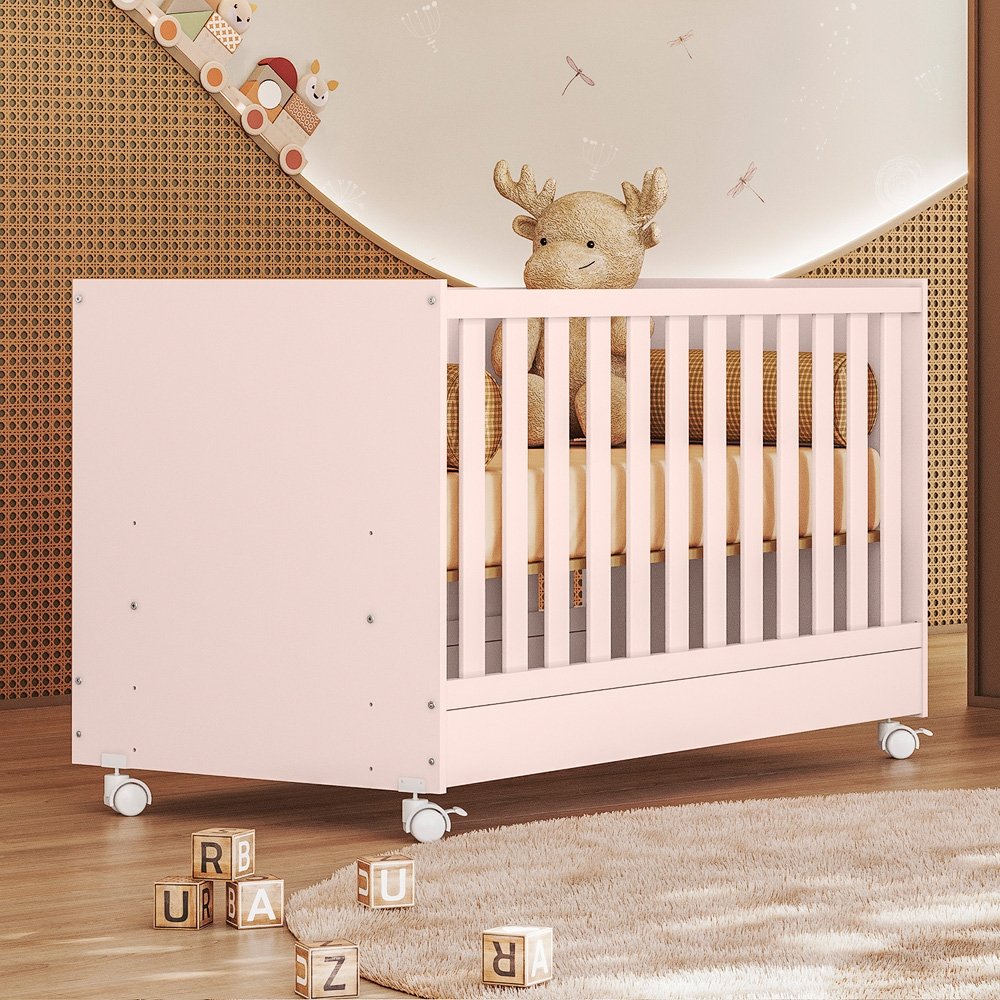 CUNA MINI CAMA CON RUEDITAS Q ENCANTO 1344|100 QMOVI ROSA