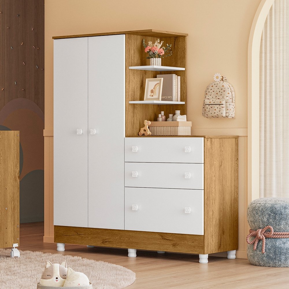 ROPERO CON CÓMODA 2 PUERTAS 3 CAJONES 4070 QMOVI FREIJO|BLANCO