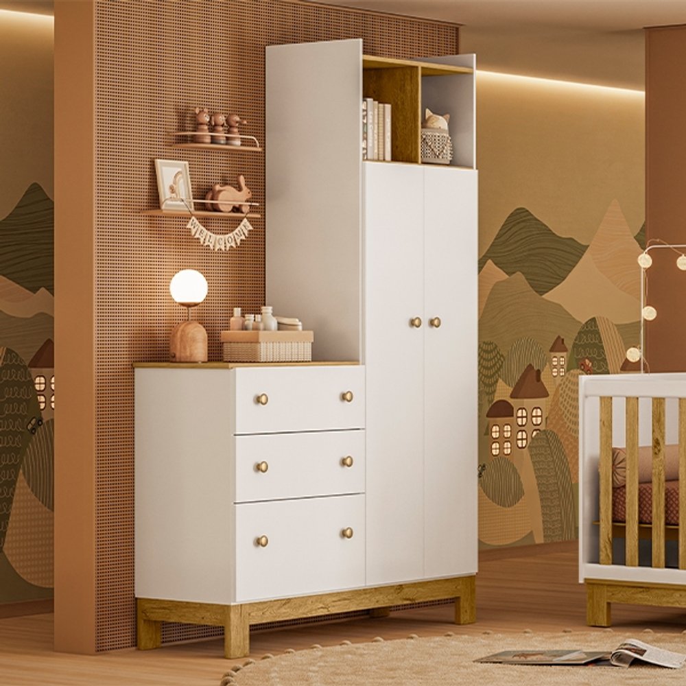ROPERO CON CÓMODA 2 PUERTAS 3 CAJONES 4970 FLORA QMOVI BLANCO