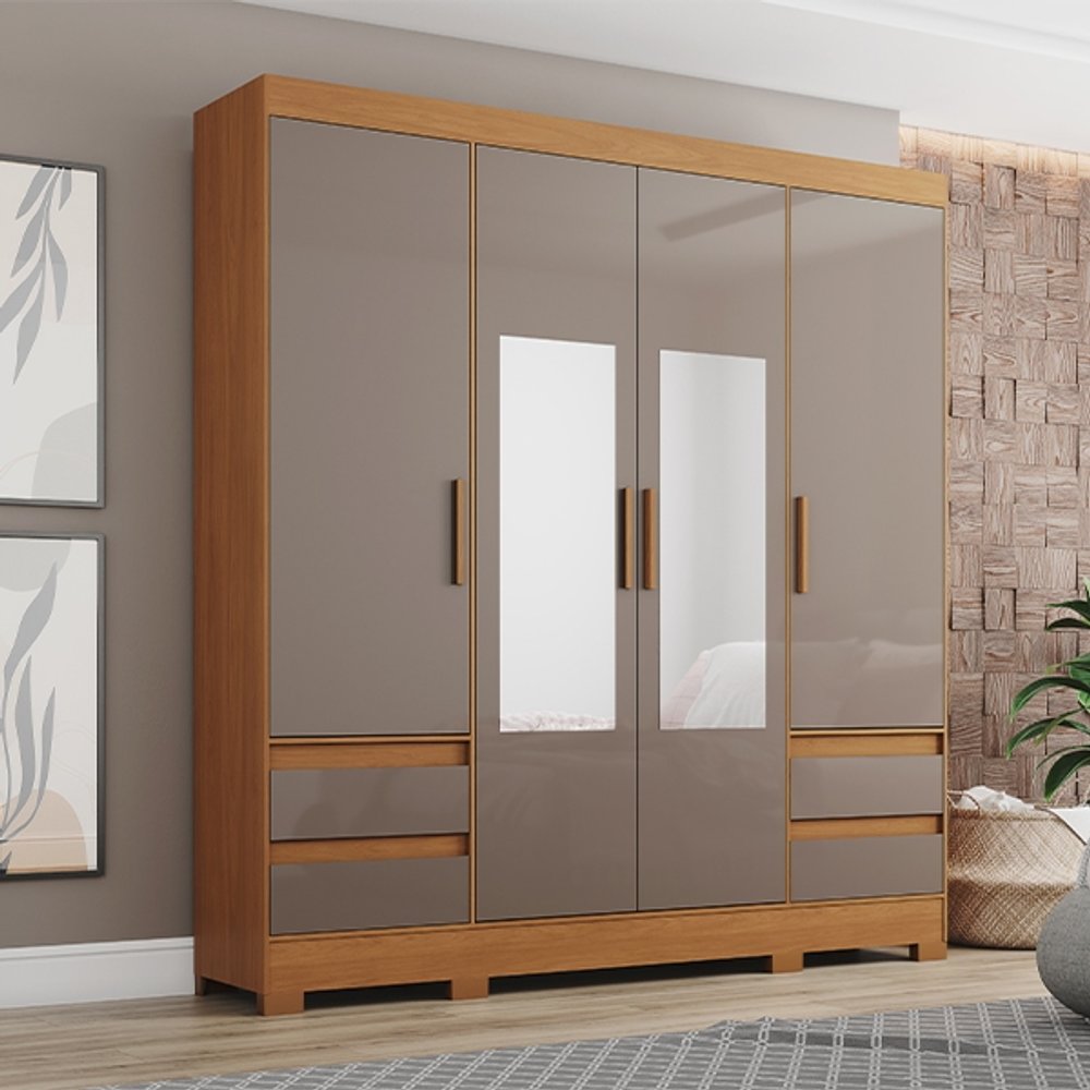 ROPERO 4 PUERTAS 4 CAJONES CON ESPEJO BE428 HENN CINAMOMO|AVELA