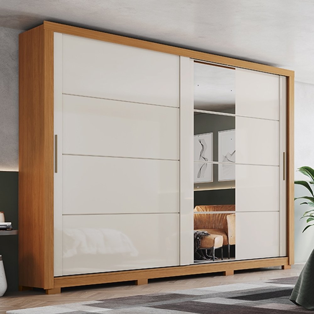 ROPERO 2 PUERTAS CORREDIZAS CON ESPEJO PALACE DE299 HENN CINAMOMO|OFF WHITE