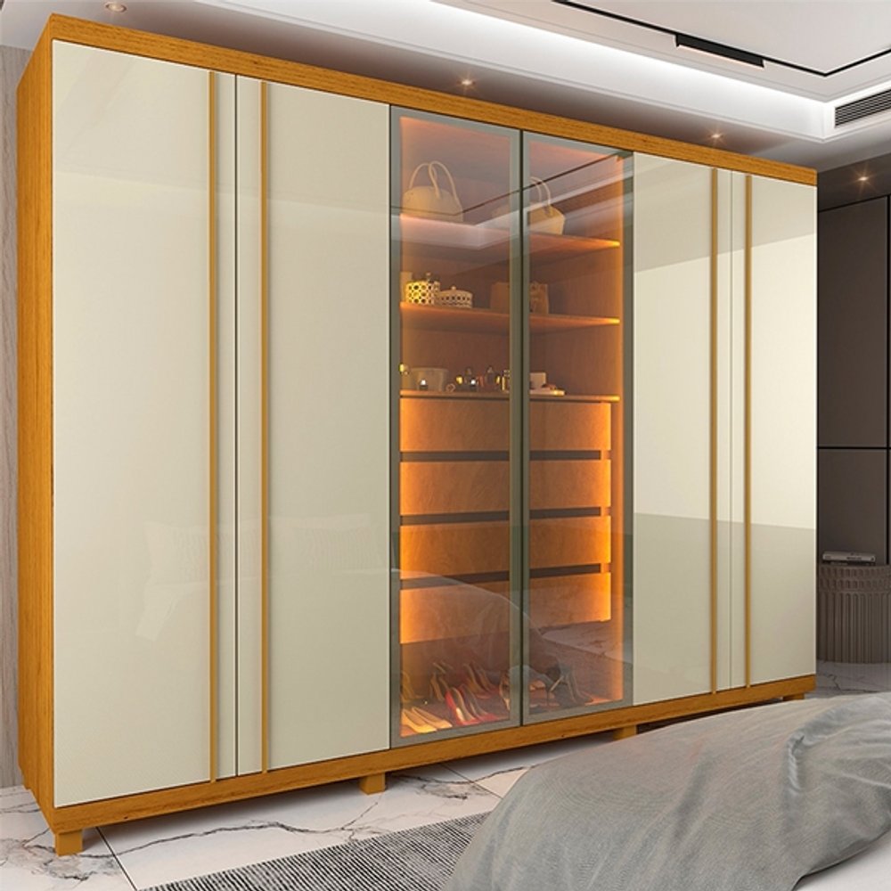 ROPERO 6 PUERTAS 2 PUERTAS REFLECTA LED Y PATAS ABSOLUT NEW GELIUS NATURE|OFF WHITE