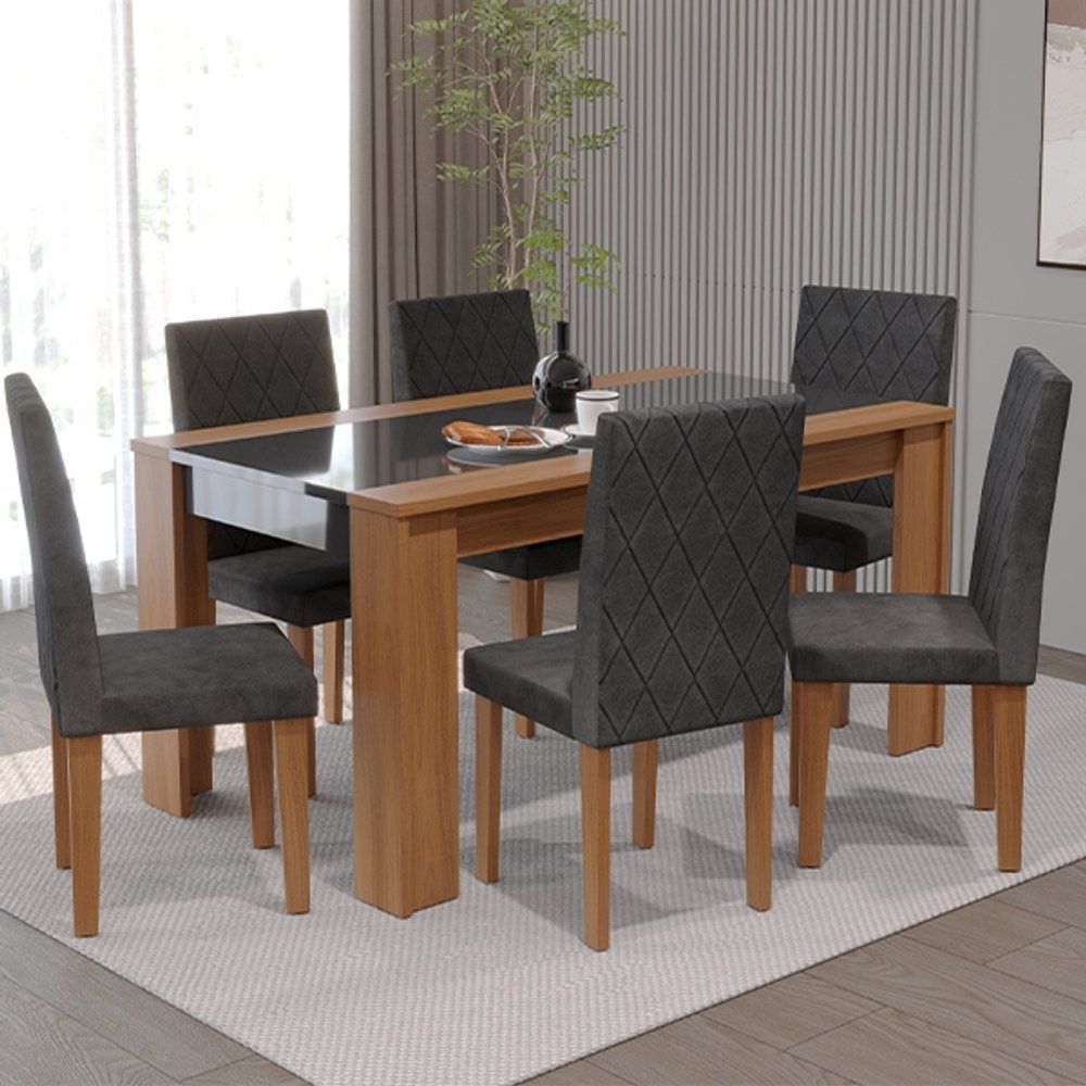 CONJUNTO COMEDOR 1600 6 SILLAS CHILE INDEKES FREIJO | NEGRO | TELA GRAFITE